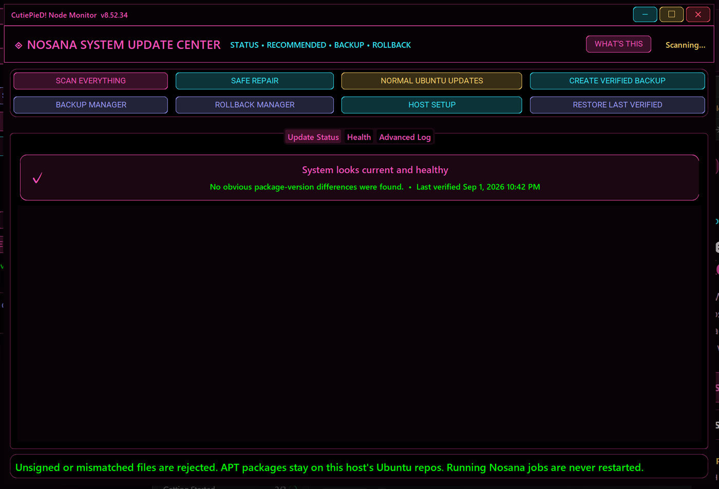 Nosana System Update Center with scan, safe repair, backup, and rollback